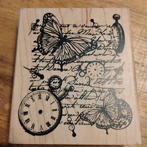 Butterfly and Clock Wooden Stamp